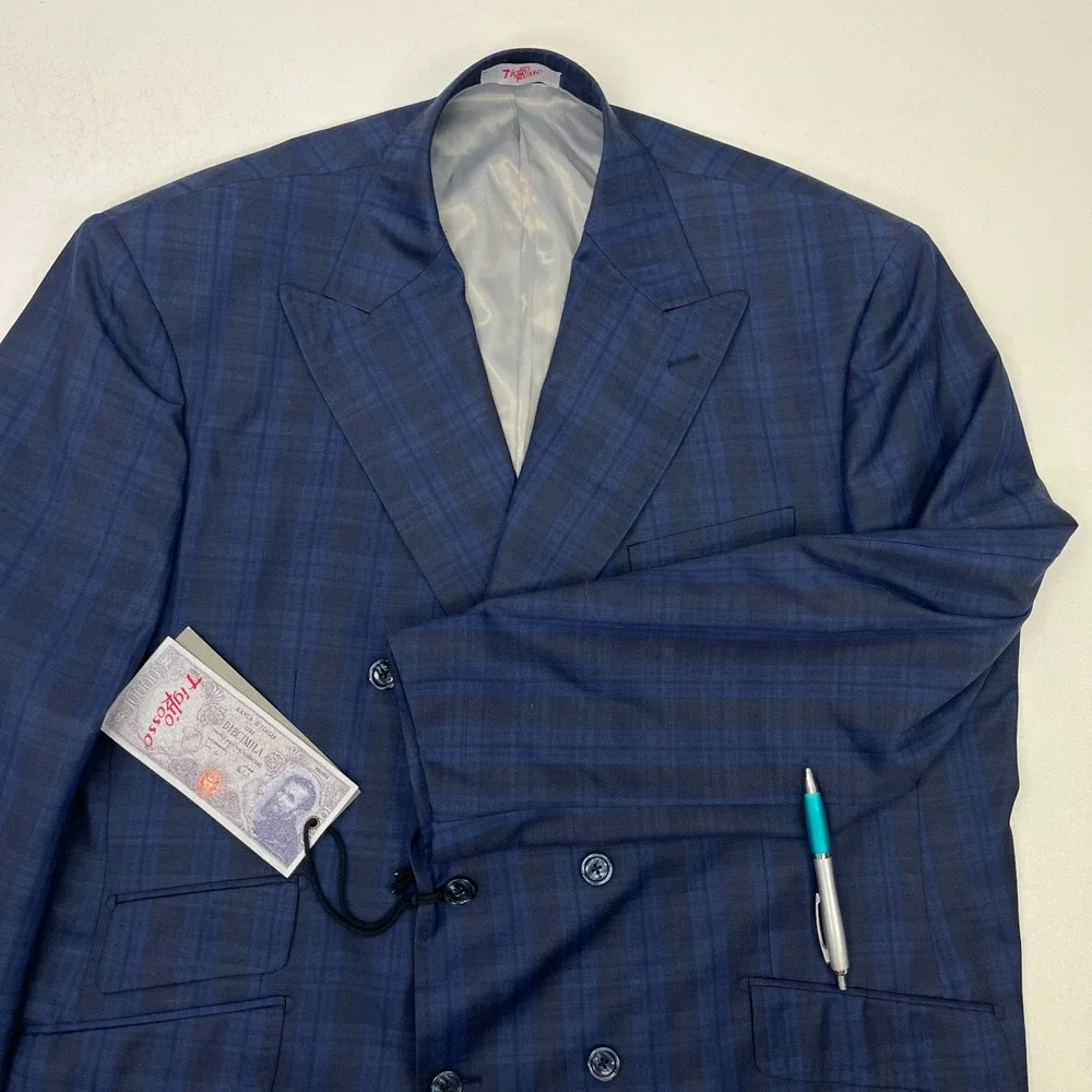 Tiglio Rosso Lanificio Di Biella NWD 50R Blue Double Breasted Suit Jacket